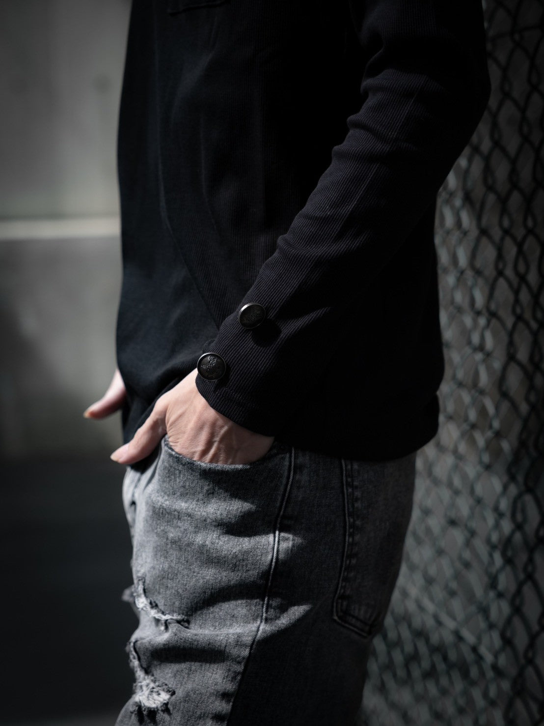 gibous rib original button v neck tops black