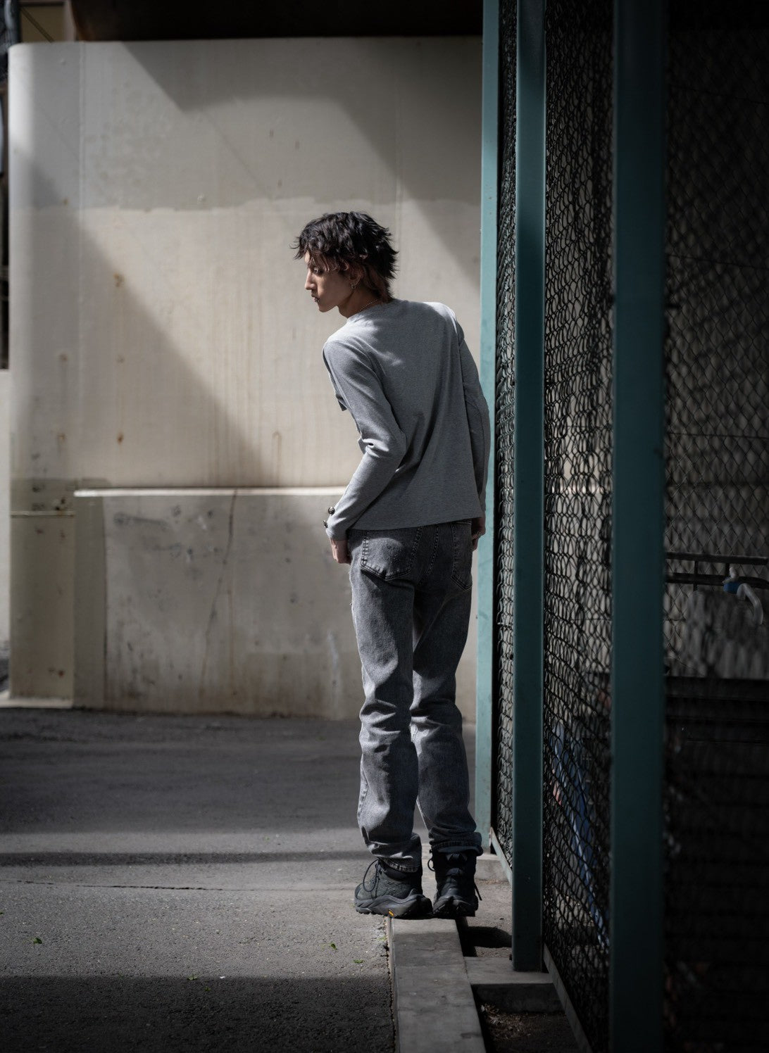 gibous rib original button v neck tops gray