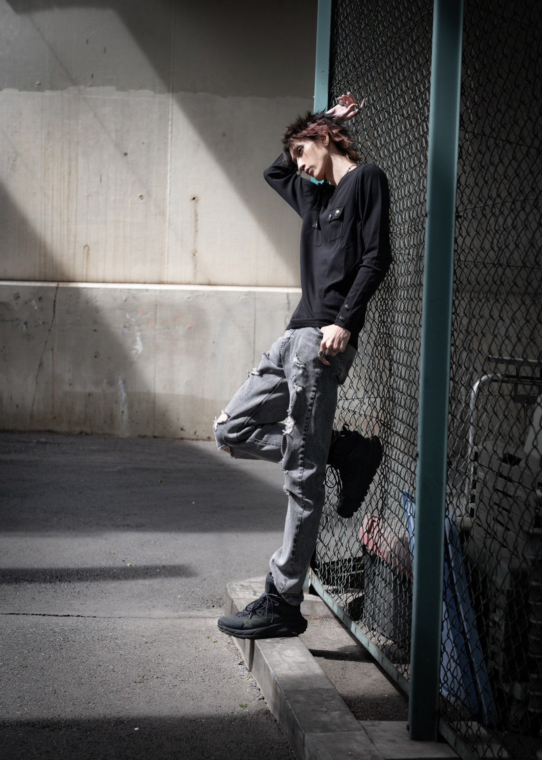 gibous rib original button v neck tops black