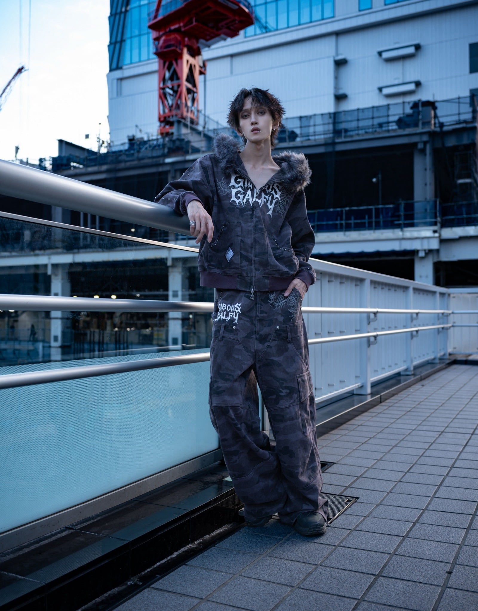 【受注生産】gibous×GALFY gothic logo centipede pants studs Overdyed