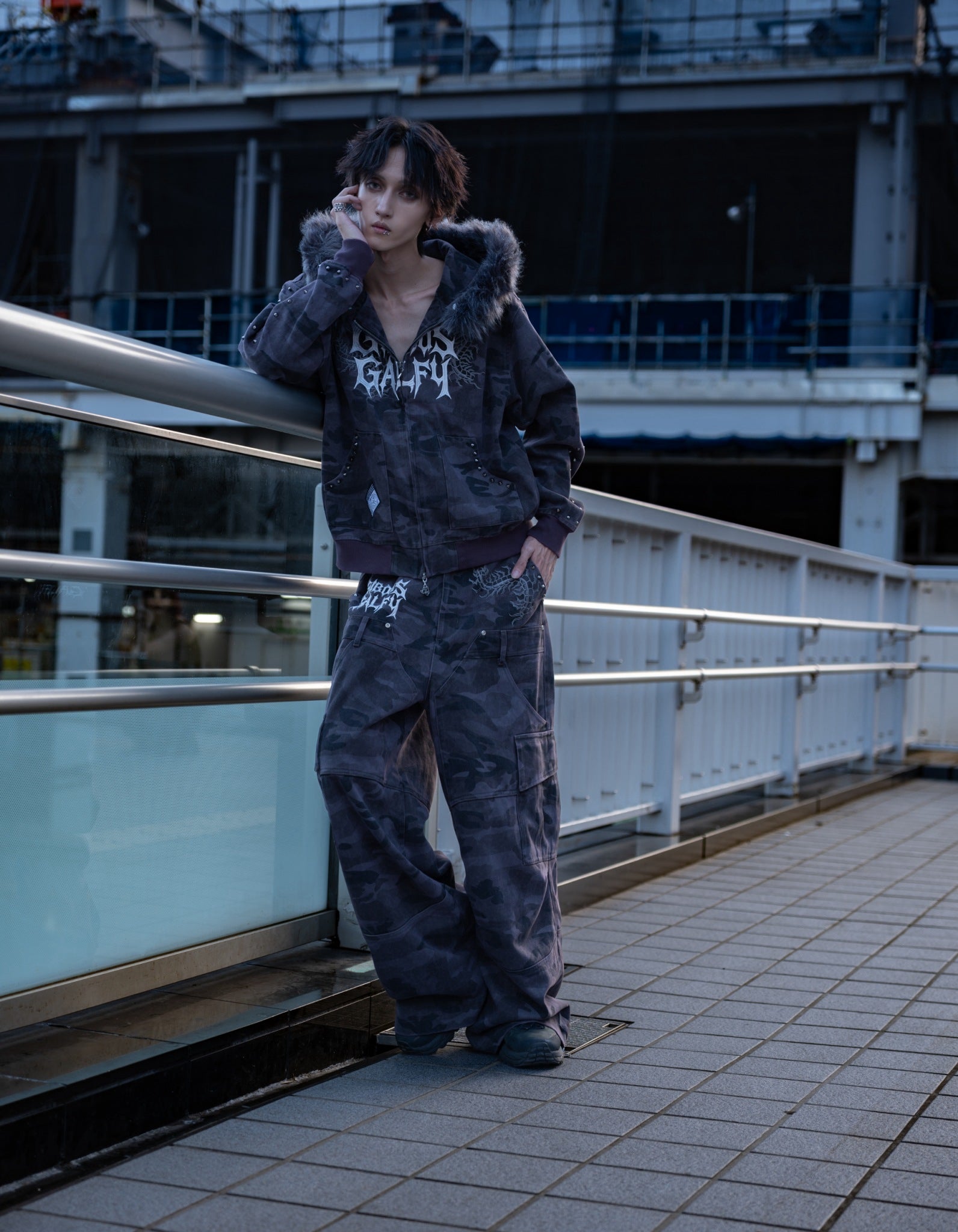 【受注生産】gibous×GALFY gothic logo centipede pants studs Overdyed