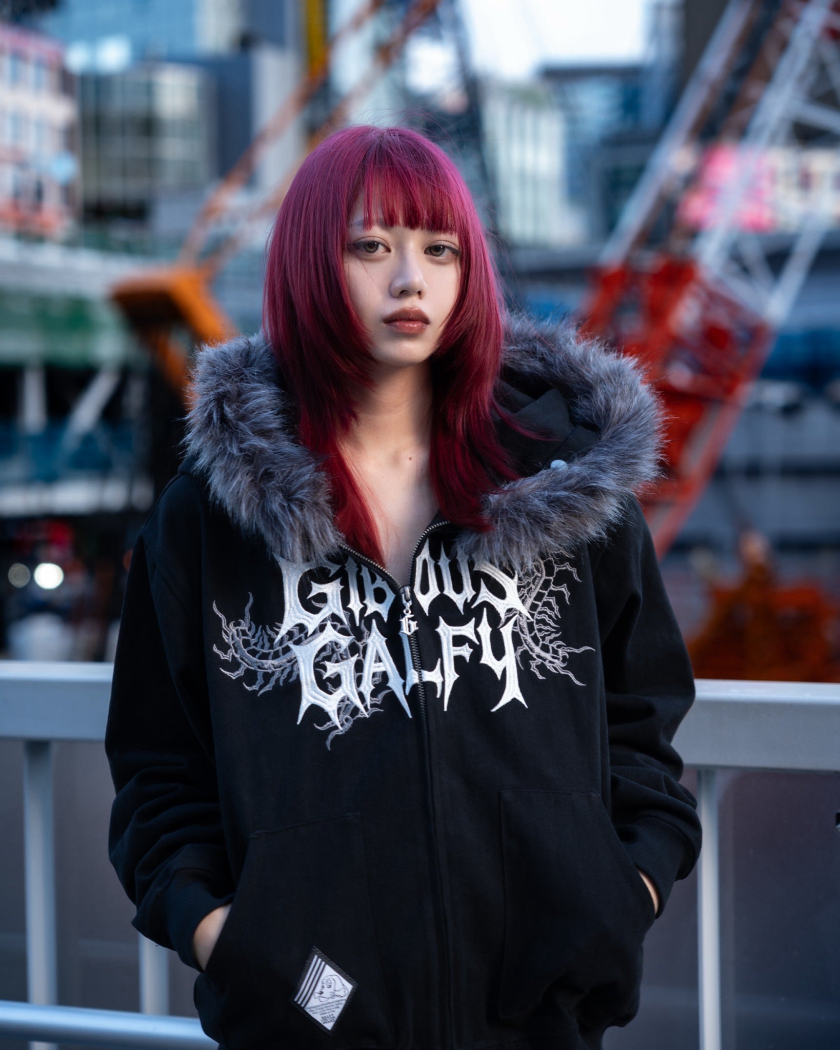 【受注生産】gibous×GALFY gothic logo centipede fur hoodie black