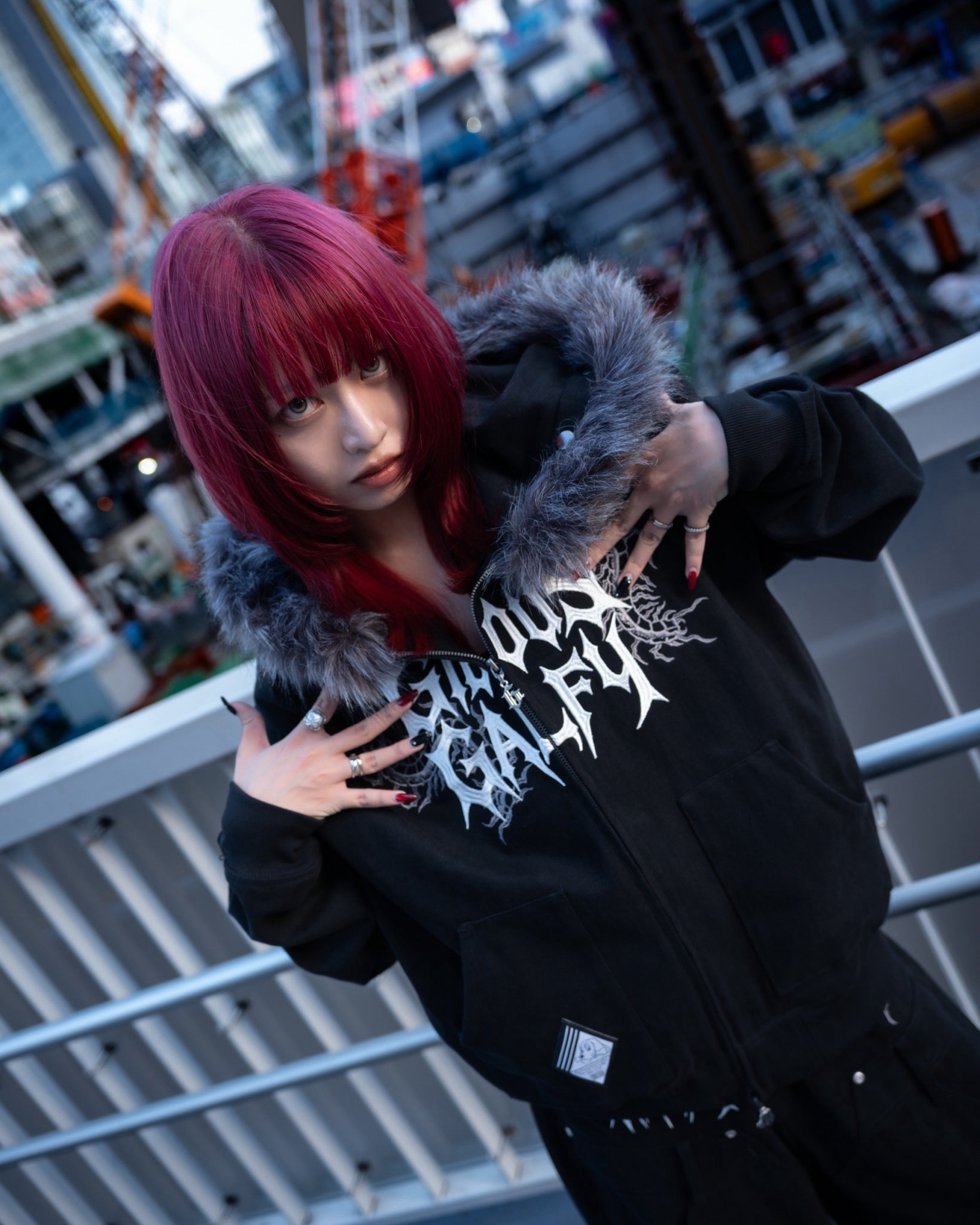 【受注生産】gibous×GALFY gothic logo centipede fur hoodie black