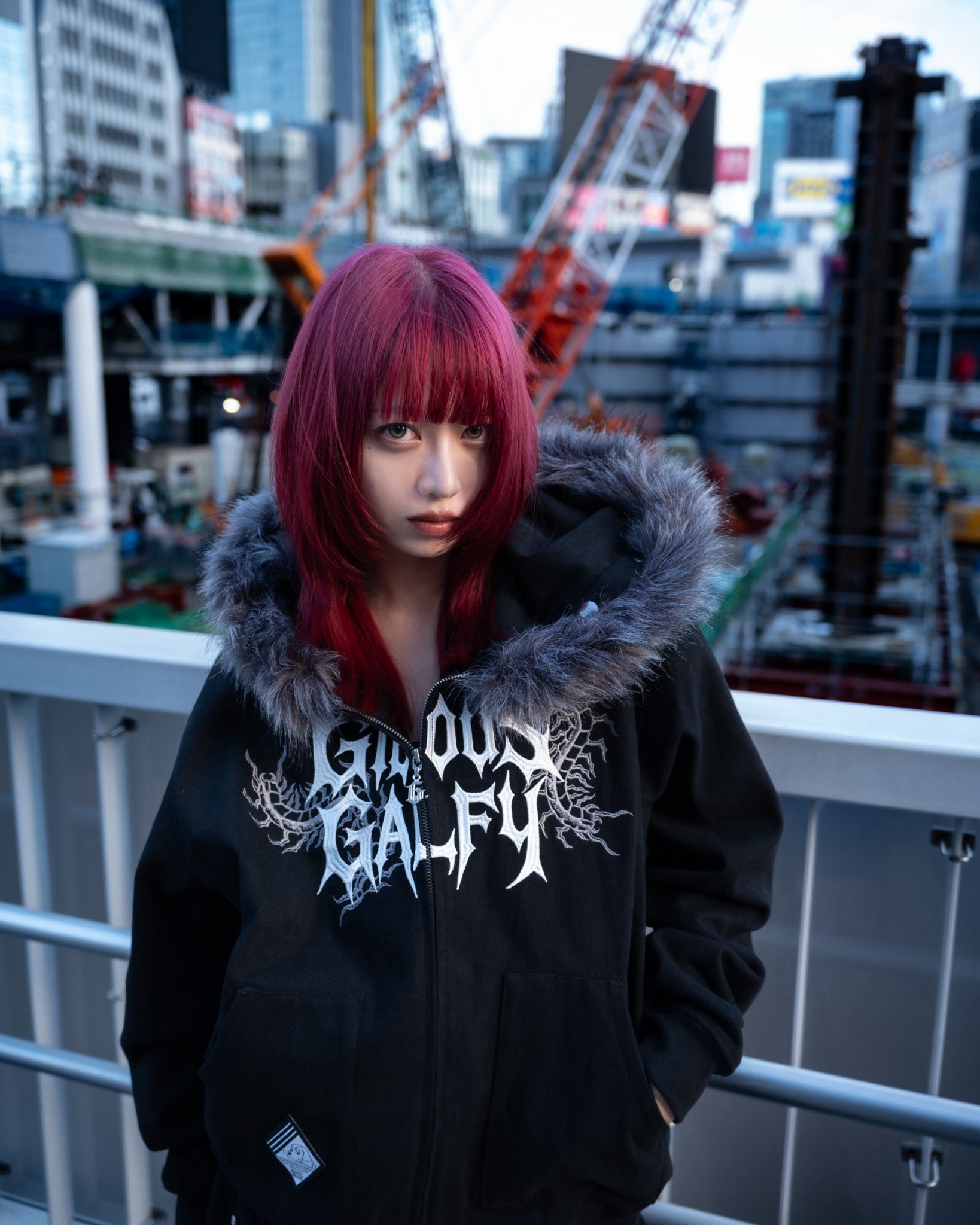【受注生産】gibous×GALFY gothic logo centipede fur hoodie black