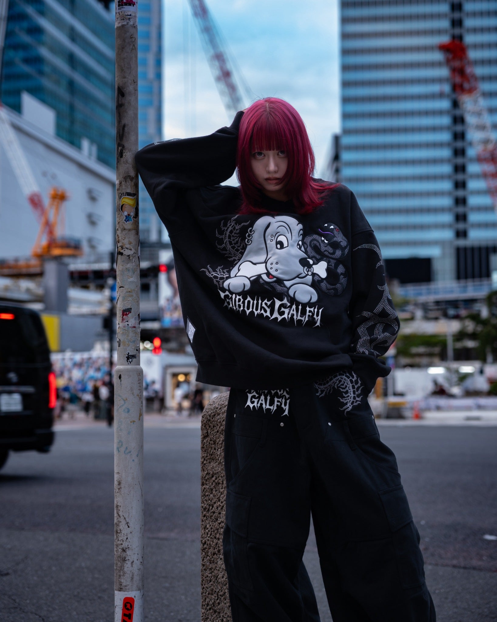 【受注生産】gibous×GALFY gothic logo centipede pants black