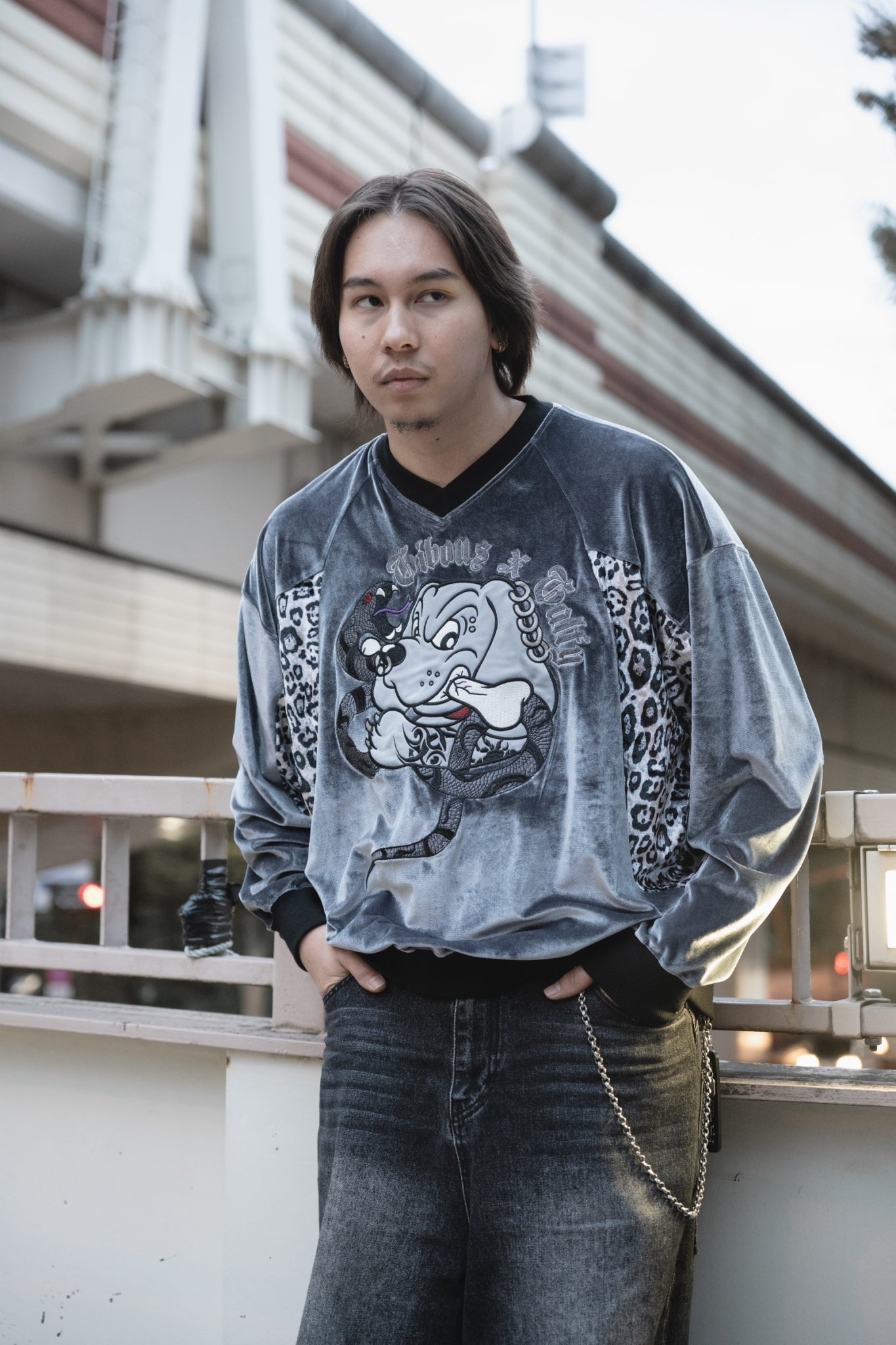 gibous×GALFY snake dog leopard velour V neck