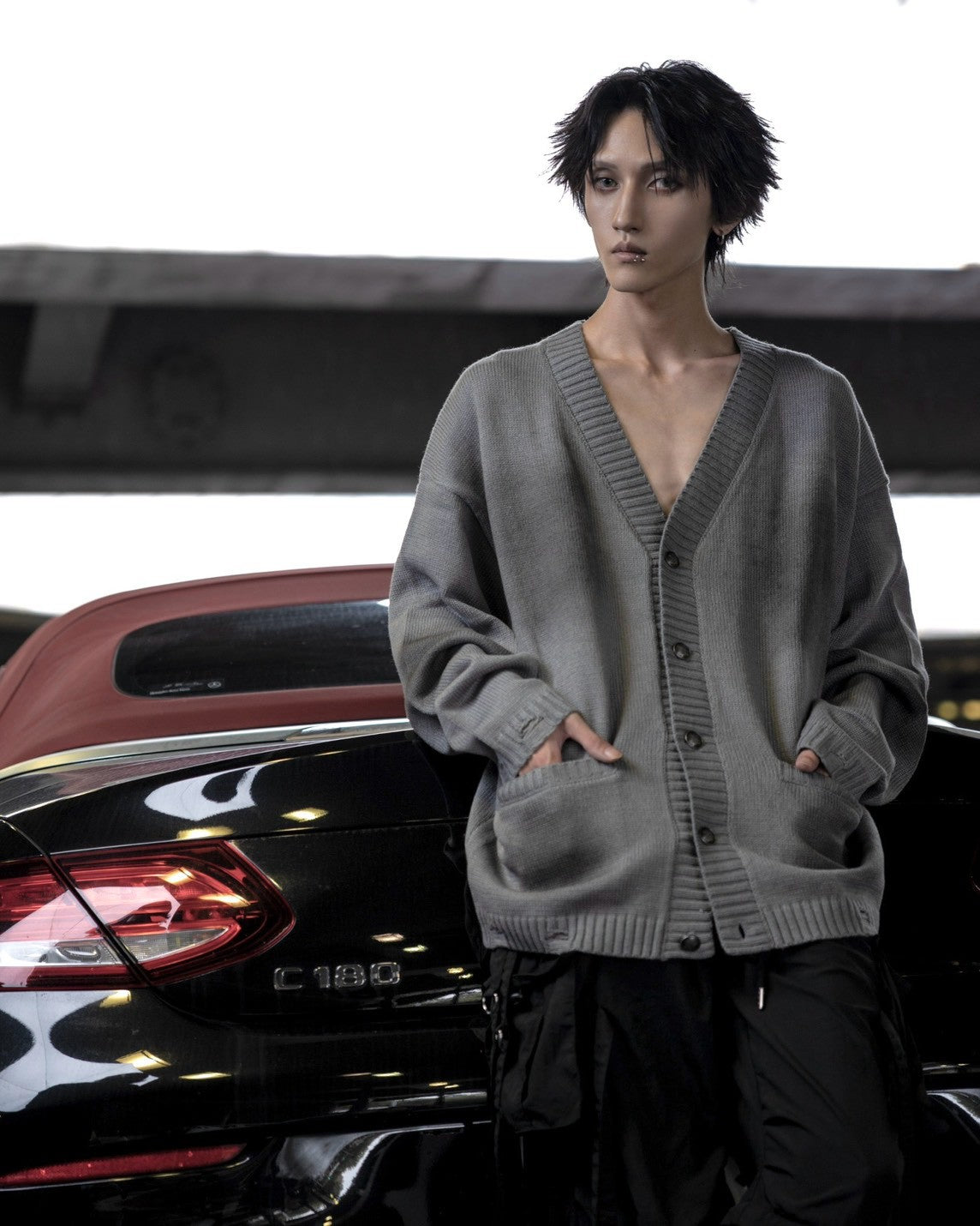 gibous original button shaggy spray cardigan gray