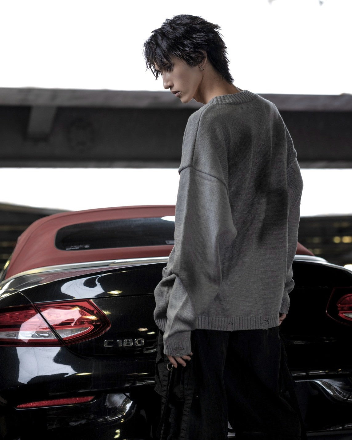 gibous original button shaggy spray cardigan gray