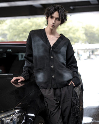 gibous original button shaggy spray cardigan black