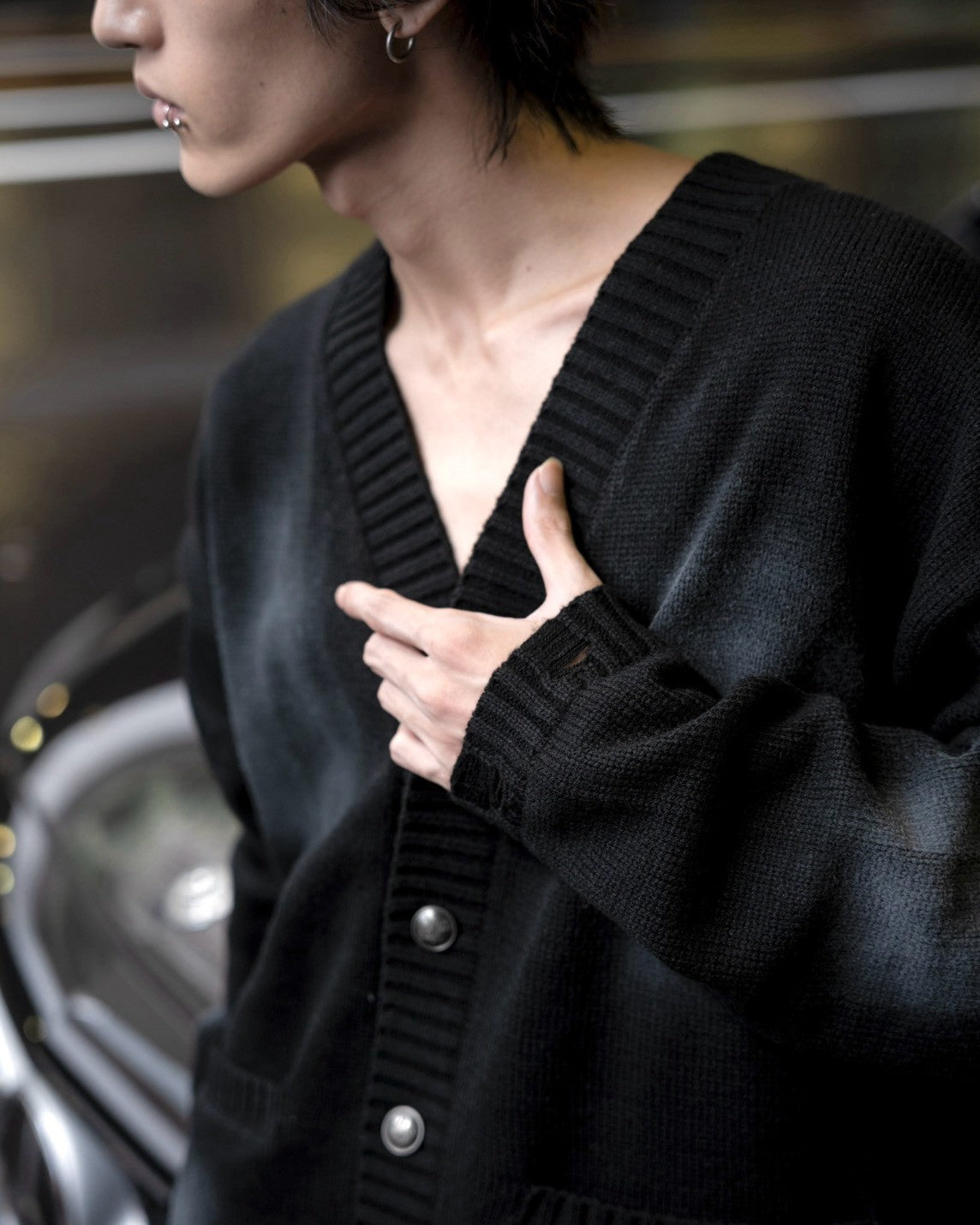 gibous original button shaggy spray cardigan black