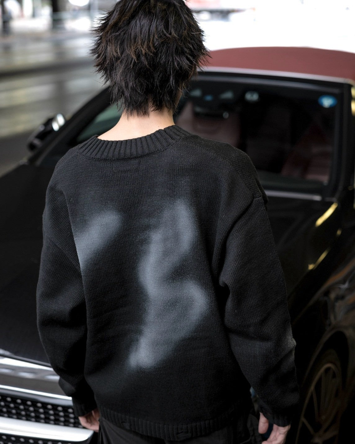 gibous original button shaggy spray cardigan black