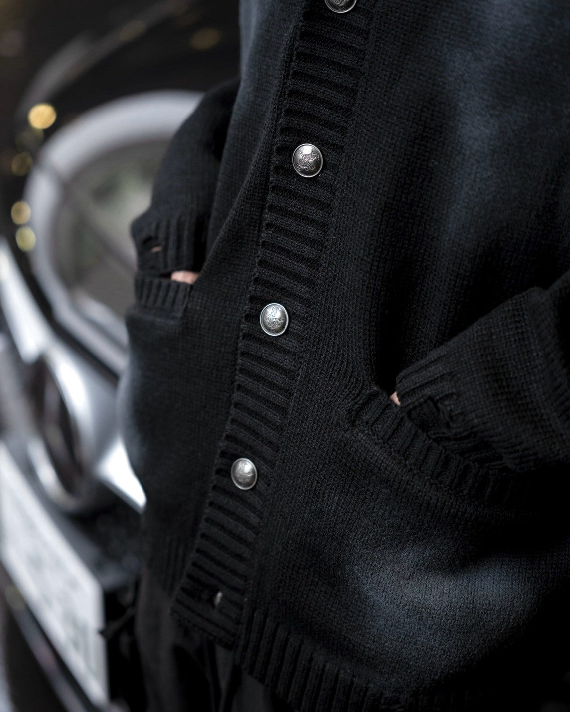 gibous original button shaggy spray cardigan black