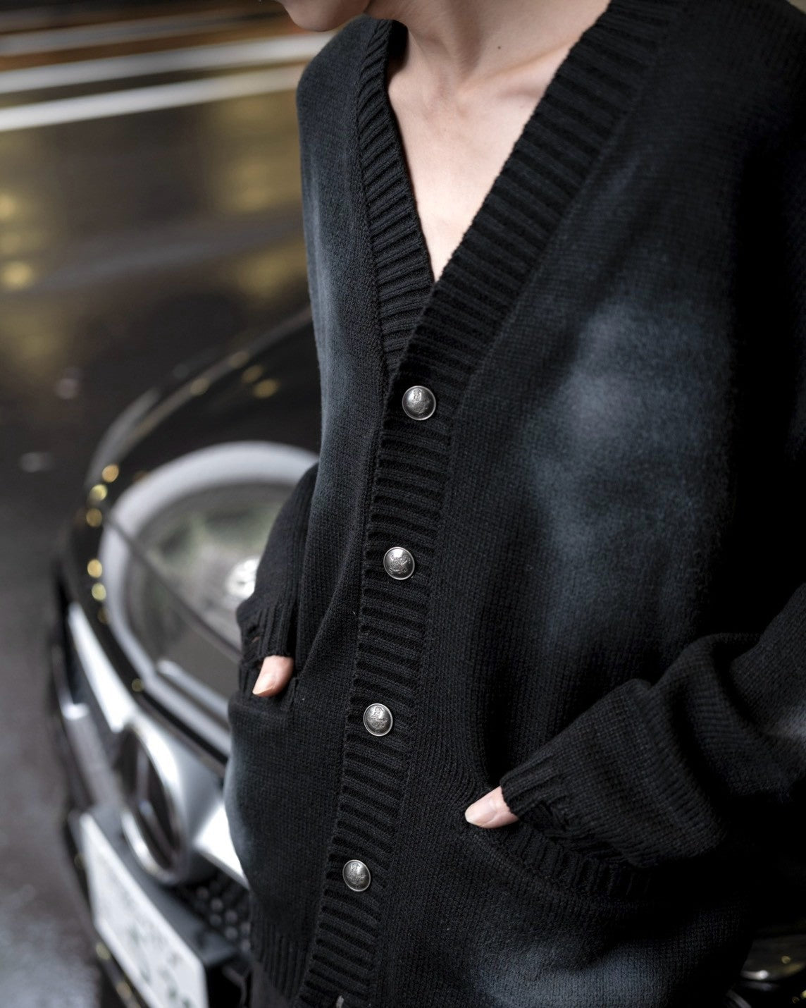 gibous original button shaggy spray cardigan black