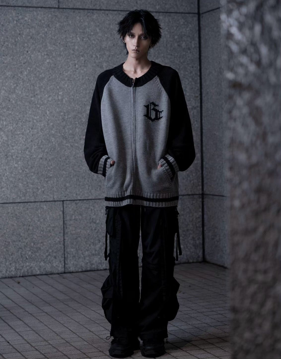 gibous G knit neck raglan knit  jacket
