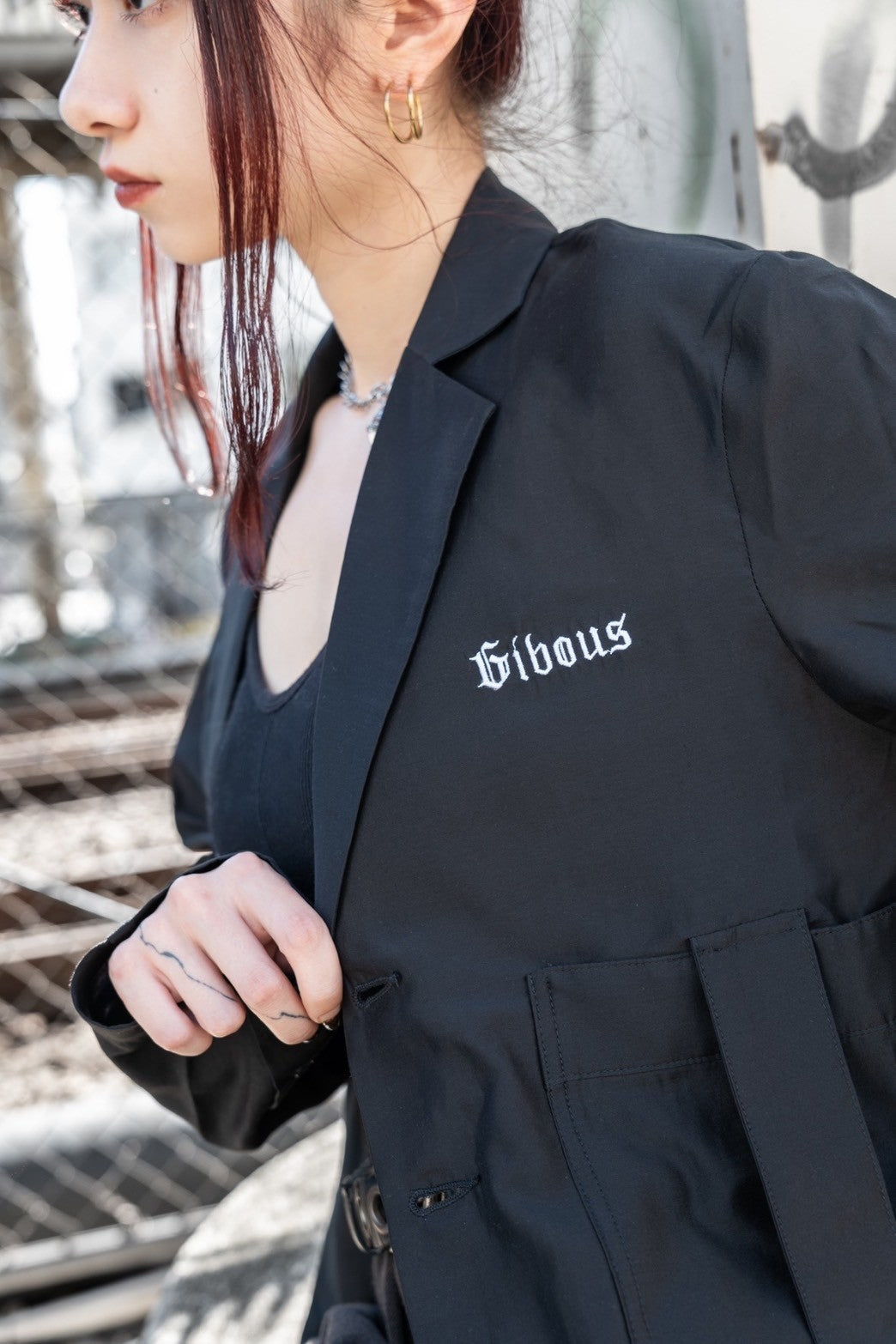 gibous see through belt jacket