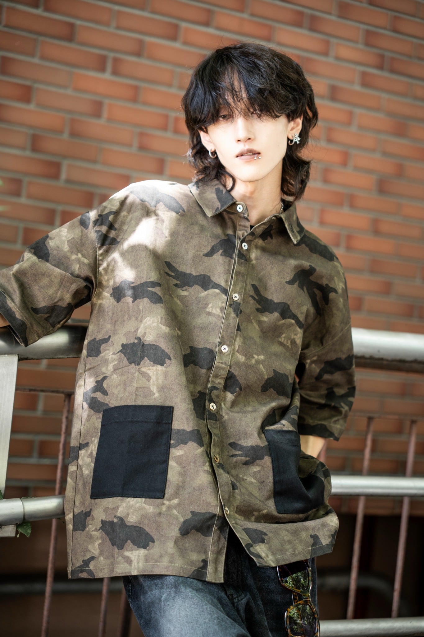 gibous Camouflage Scorpion Black Pocket Shirt