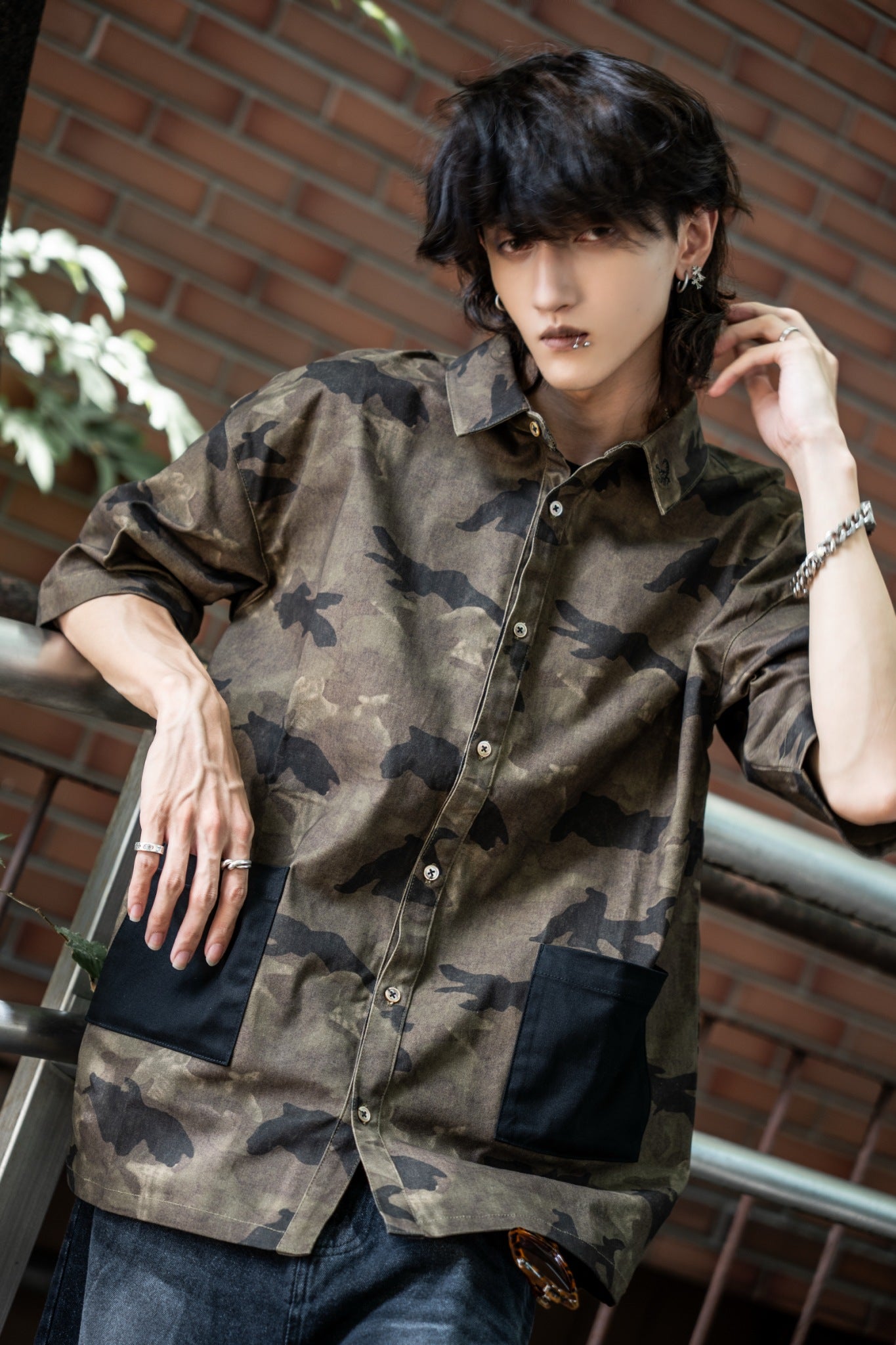 gibous Camouflage Scorpion Black Pocket Shirt