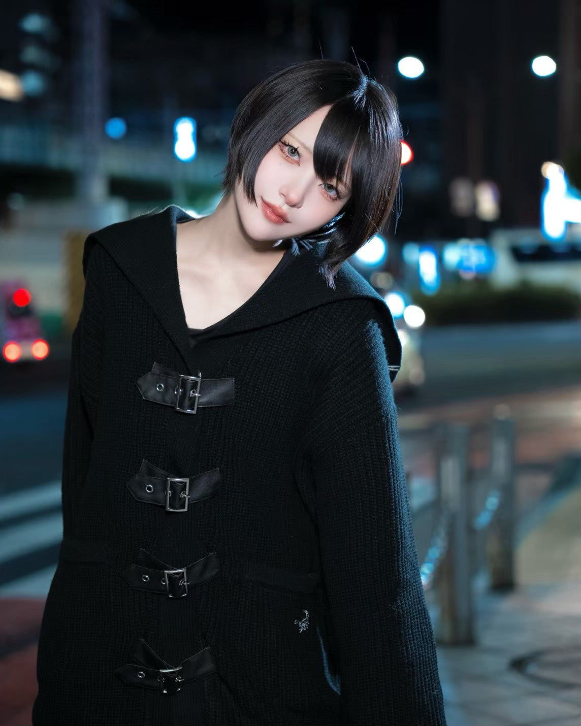 【再販】gibous knit belt sailor cardigan black