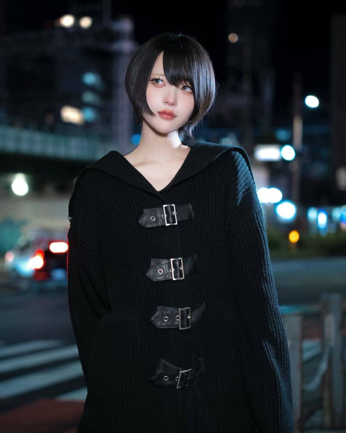 【再販】gibous knit belt sailor cardigan black