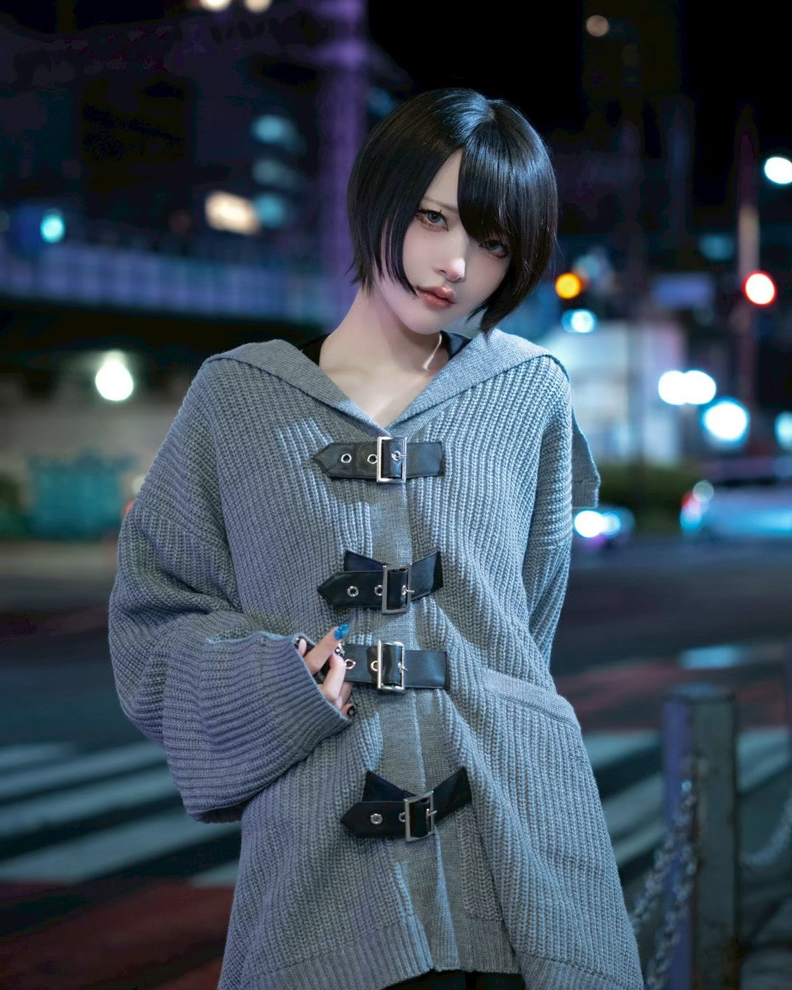 【再販】gibous knit belt sailor cardigan gray