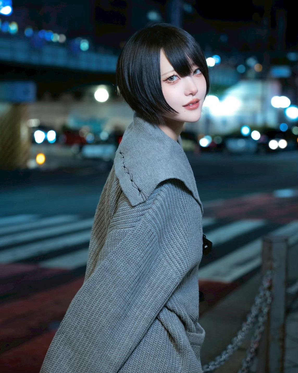 【再販】gibous knit belt sailor cardigan gray