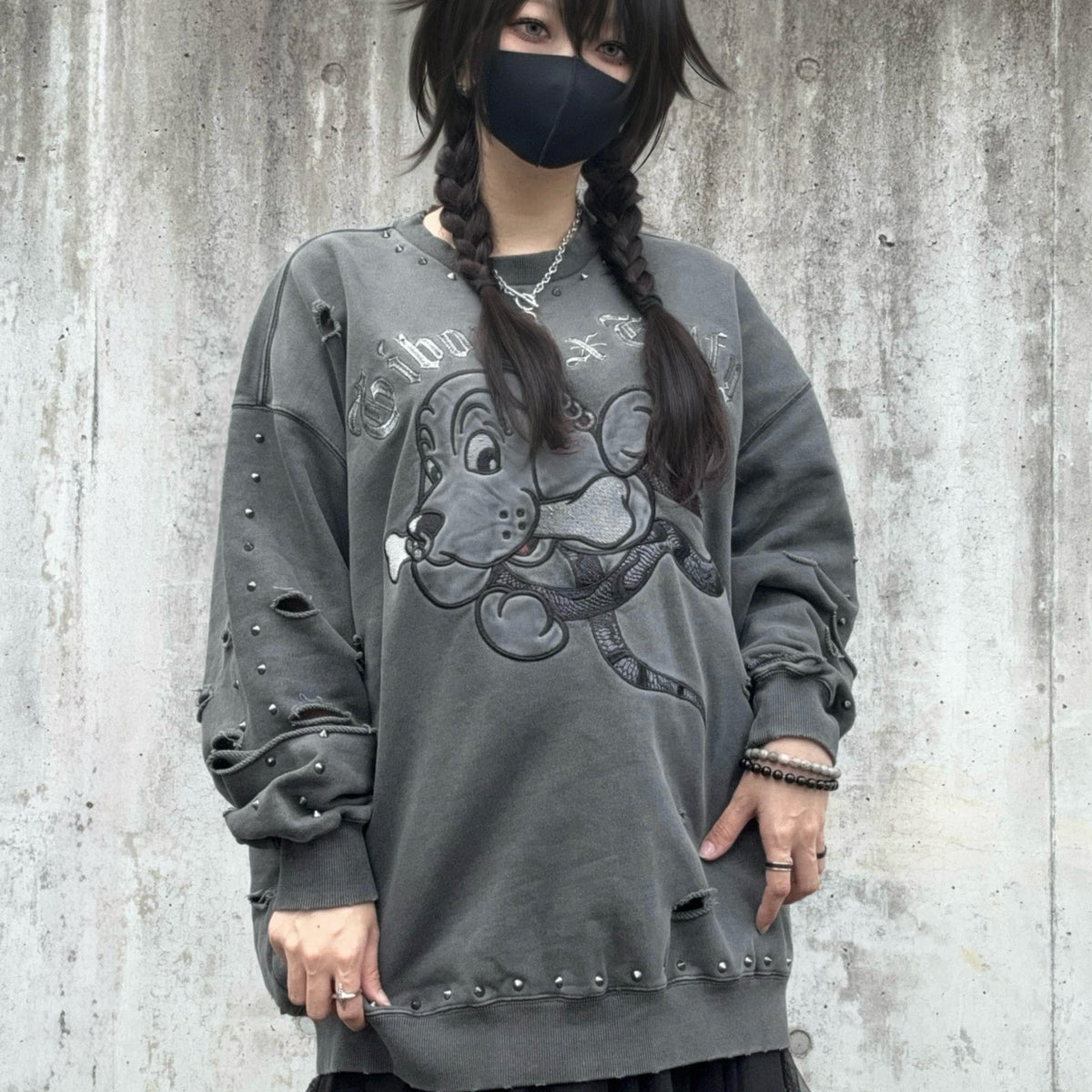 再販】gibous×GALFY snake dog damage studs trainer ink black