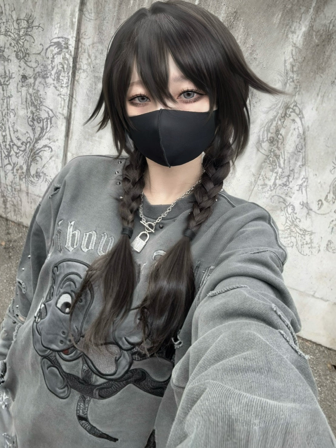 【受注生産】gibous×GALFY snake dog damage studs trainer ink black