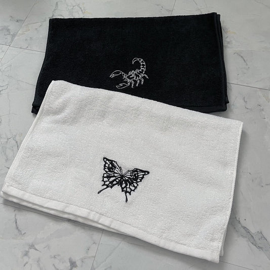 gibous face cotton towel butterfly logo white