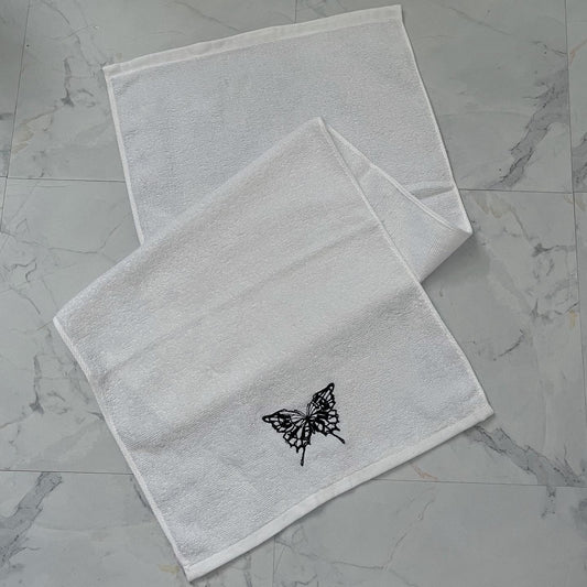 gibous face cotton towel butterfly logo white