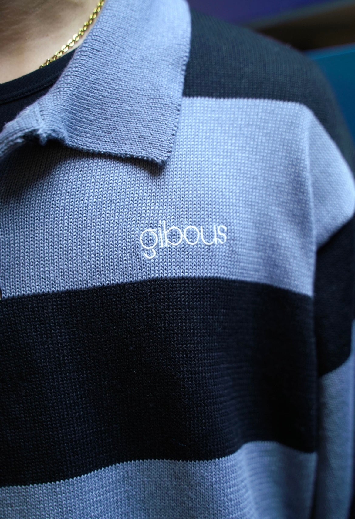 【再販】gibous border knitpolo gray×black