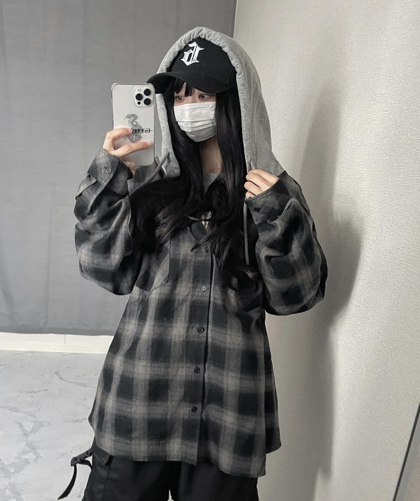 gibous check shirt hoodie