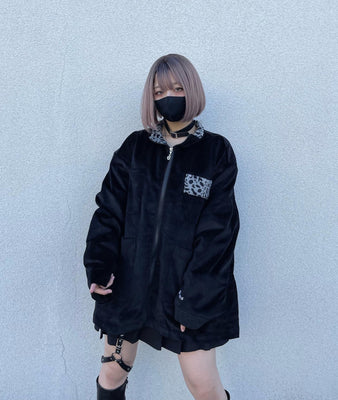 凸纹灯芯绒豹纹夹克