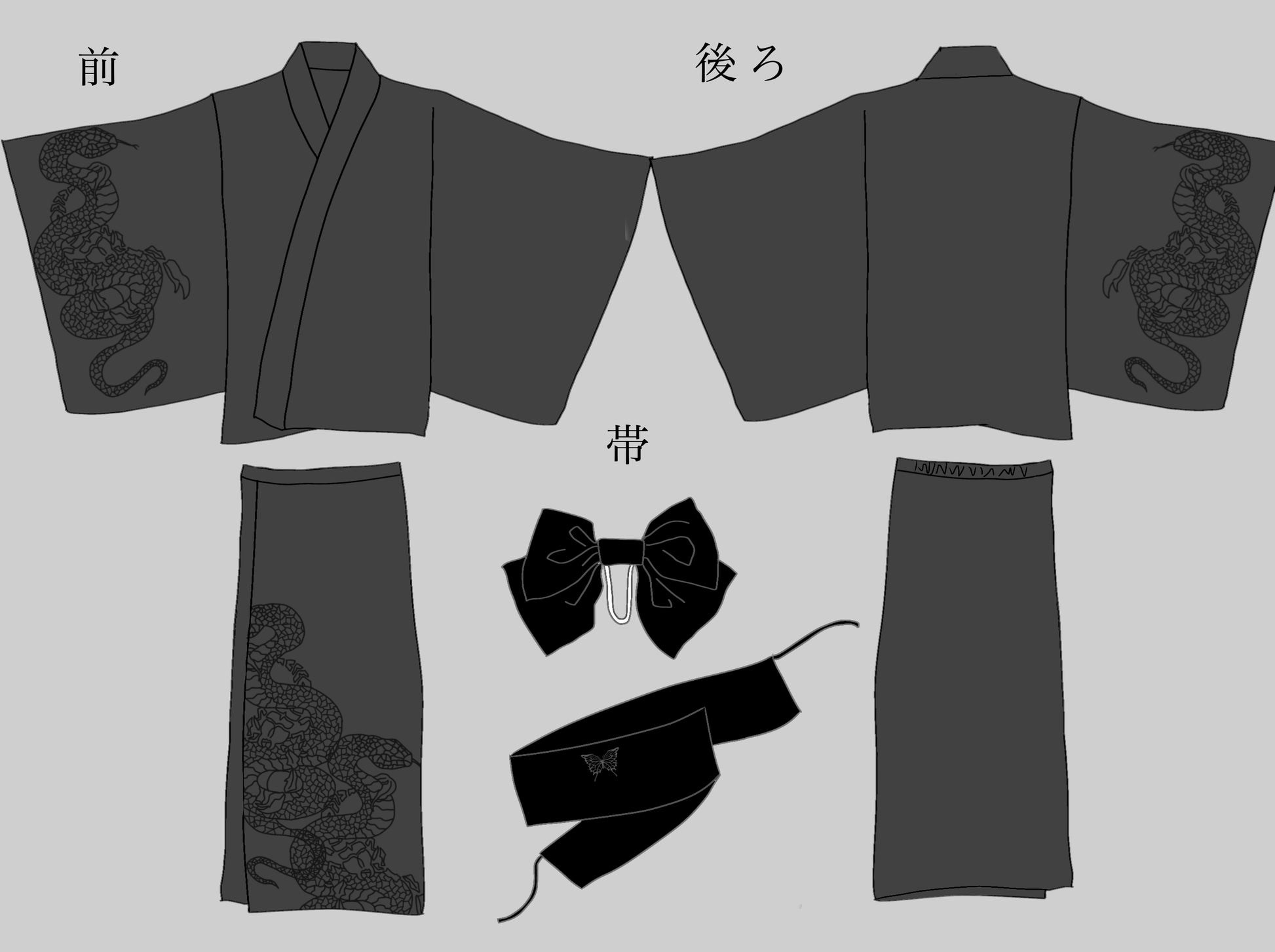 gibous dark snake yukata gray