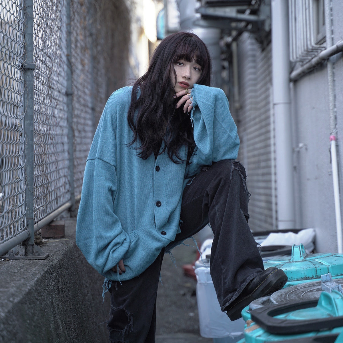 Resale] Gibous Damage Cardigan Blue