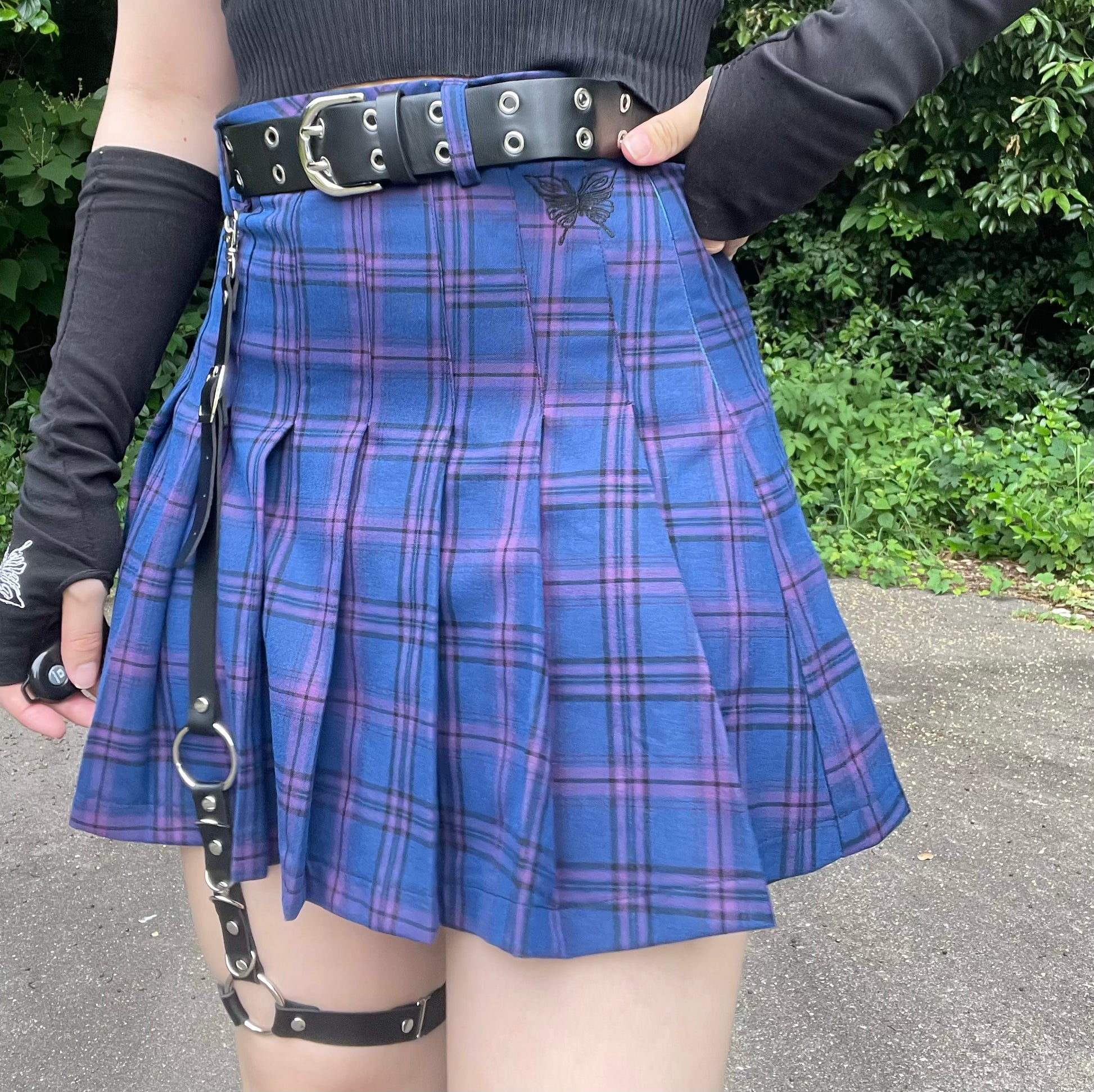 gibous check skirt blue