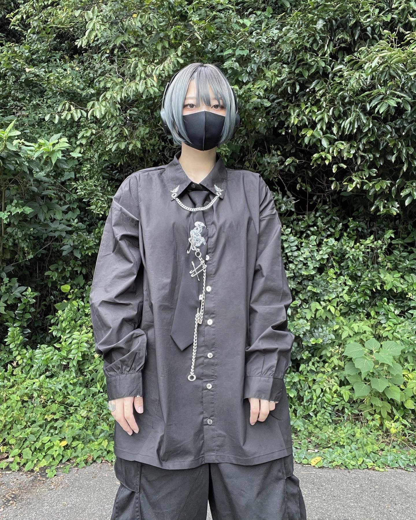 【再販】gibous butterfly chain long shirt black